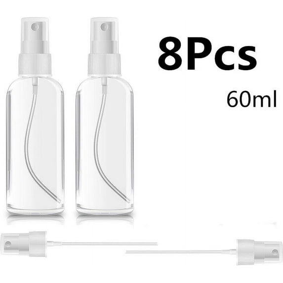HEJULIK 8 Pcs Spray Bottles 60ml Clear Plastic Empty Refillable Mini Spritzer for Travel, Cleaning, Gardening, Skin Care Atomizer for Essential Oils, Perfume