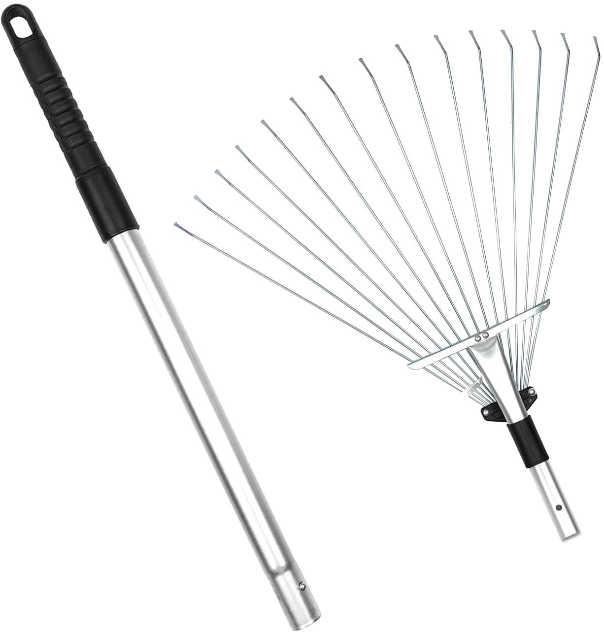 HEJULIK Adjustable Garden Leaf Rake - 24 to 63 Inch Telescopic Metal ...