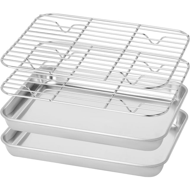 HEJULIK Baking Sheet with Rack Set (2 Pans + 2 Racks), 9 x 7 x 1