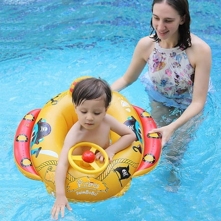 HEJULIK Bear Pirate Baby Inflatable Swim Float Seat Boat Pool Swim Ring for Toddler