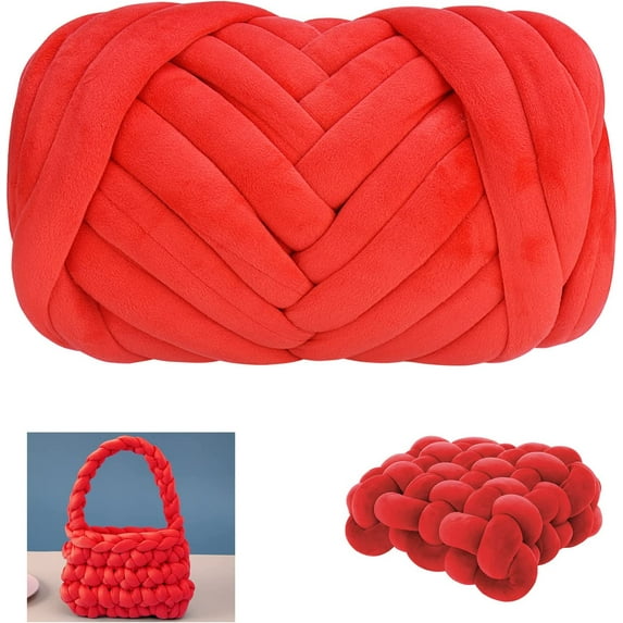 HEJULIK Chunky Cotton Yarn for Arm Knitting Crochet Super Saver Jumbo Giant Bulky Premier Yarn for Making Pets House Blanket (Big Red)