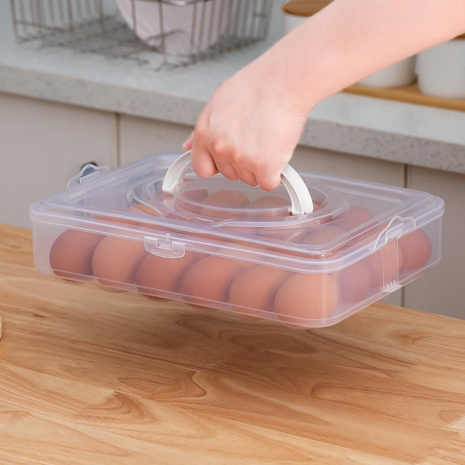 HEJULIK Egg Holder for Refrigerator, 1Layer 24 Deviled Egg Tray with