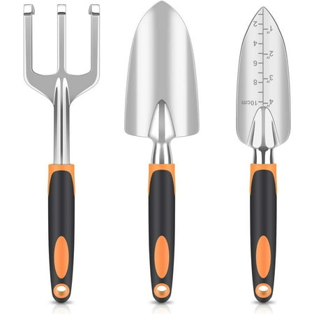 HEJULIK Garden Scratch Tool Set with Shovel, Hand Rake and Spade for Weed Removal, Digging, Gardening, Orange