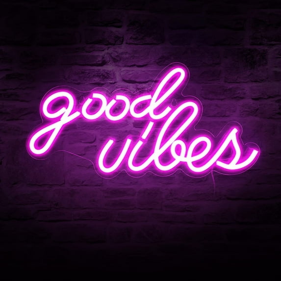 HEJULIK Good Vibes Neon Sign, USB Powered, Neon Sign for Bedroom Holiday Party Decor, Pink, 16.1" x 8.3" x 0.7".