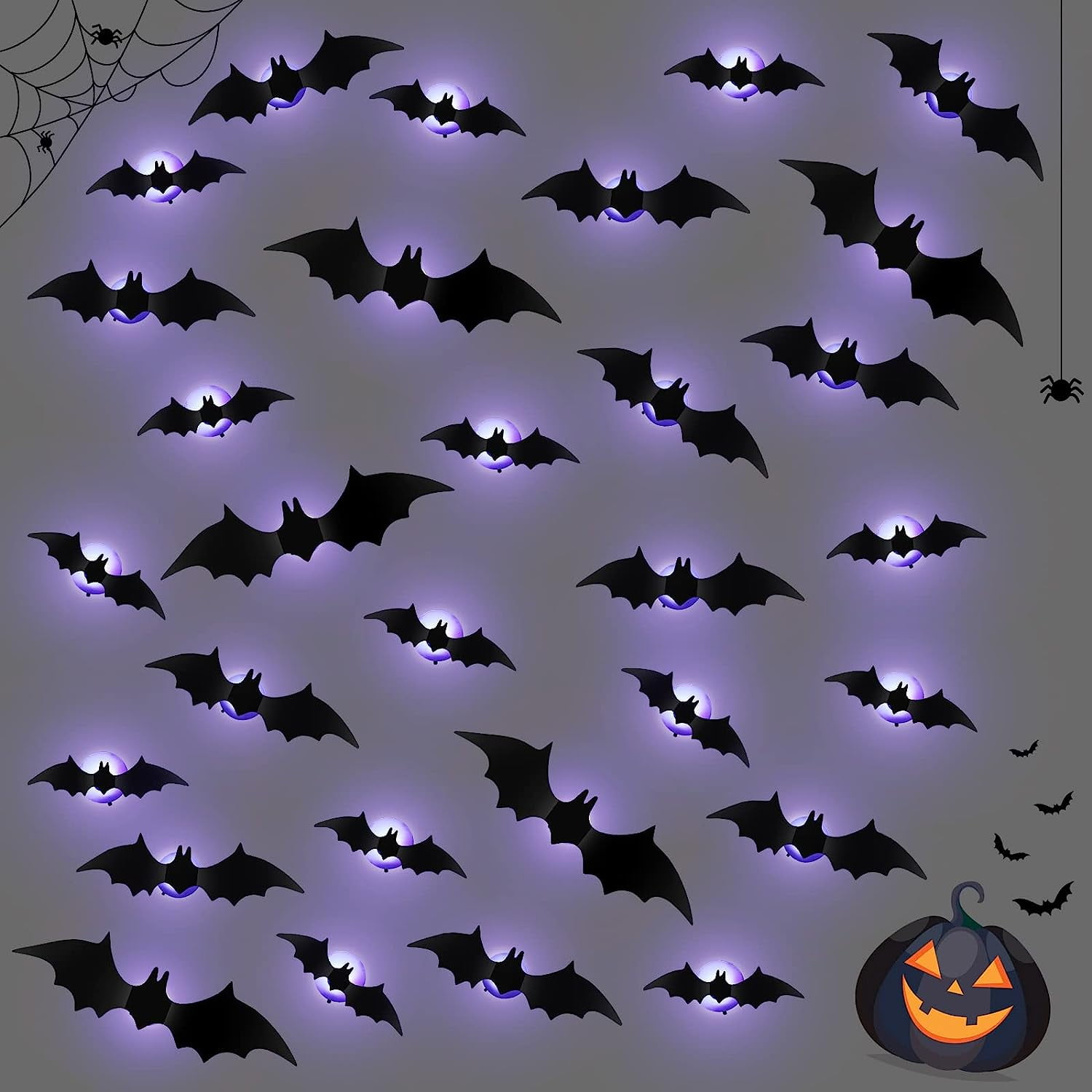 HEJULIK Halloween LED Bats Decoration PVC Bat Night Light 3D Glowing Bat LED Wall Decor for Halloween Living Room Bedroom Backyard