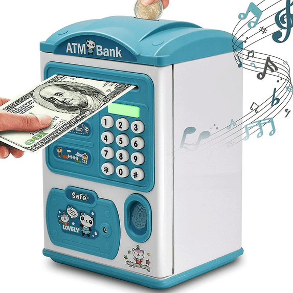 HEJULIK Piggy Bank for Boys Girls, Kids Coin Bank with Safe Password,Electronic Mini ATM with Auto Scroll Paper Money,Best Birthday Chritmas Gifts for Boys,Blue