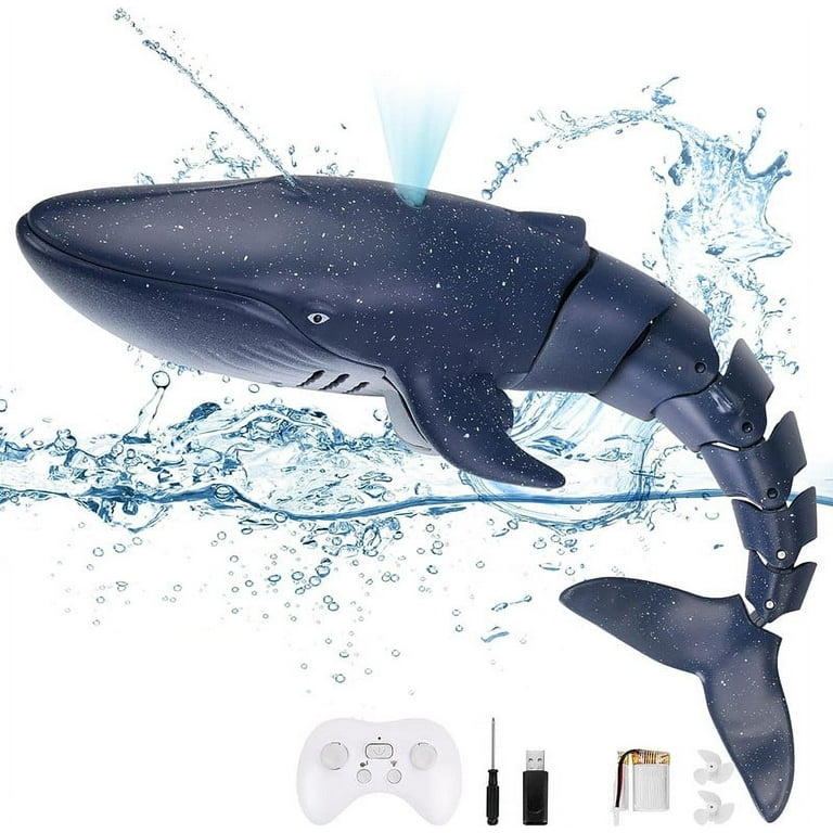  2.4G Remote Control Shark Toy 1:18 Scale High Simulation Shark  Shark for Swimming Pool Bathroom Great Gift RC Boat Toys for 6+ Year Old  Boys and Girls (with 2 Batteries) 