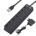 thumbnail image 1 of HEJULIK Powered USB 3.0 Hub, 7 Port USB 3.0 Hub Splitter with 7 USB 3.0 Data Ports and 1 Smart Charging Port,Individual On/Off and 5V/4A Power Adapter, 1 of 3