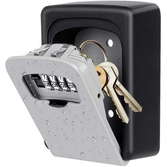 HEJULIK Wall mounted key lock box, 4 digit combination lock box for indoor and outdoor use, house keys, key safes Safe storage lock boxes for garages, gardens, shops, etc.(White)