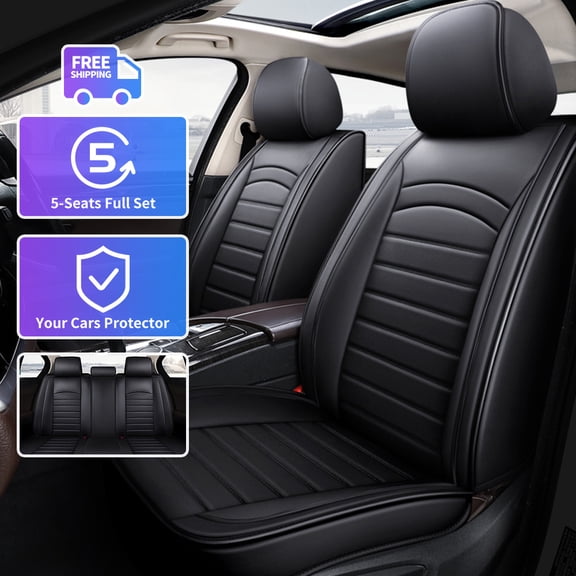HEKAPAS 5pcs Car Seat Covers Full Set For Lexus RX/RX350/RX450h, ES 300H/350, GX460, IS 300/250, NX300, LS500  - with Waterproof Leather, Airbag Compatible Automotive Vehicle Cushion Cover (Black)