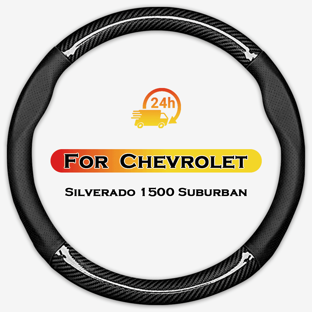 HEKAPAS Carbon Fiber Leather Steering Wheel Cover Large-Size for Chevy Chevrolet Silverado 1500 Suburban with 15 1/2-16 inches Outer Diameter (Black)