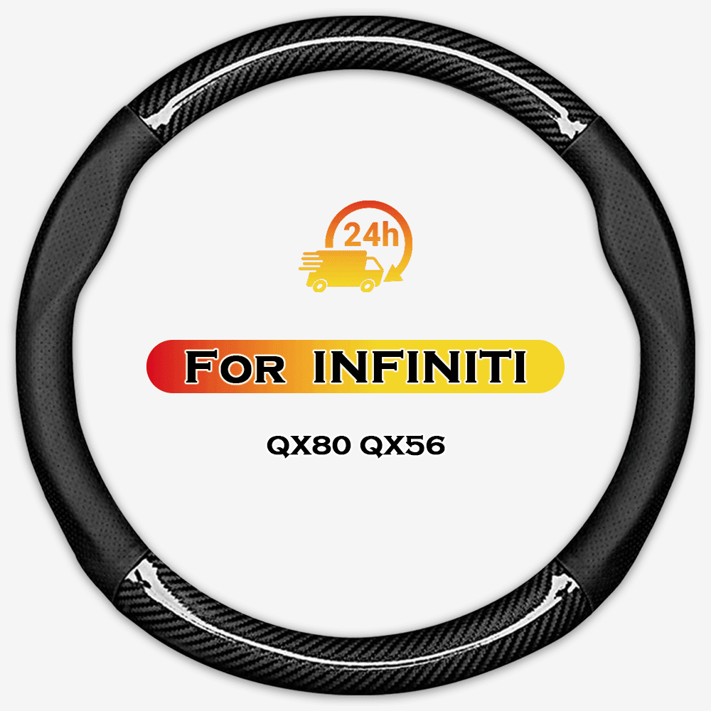 HEKAPAS Carbon Fiber Leather Steering Wheel Cover Large-Size for  INFINITI QX80 QX56 with 15 1/2 -16 inches Outer Diameter (Black)