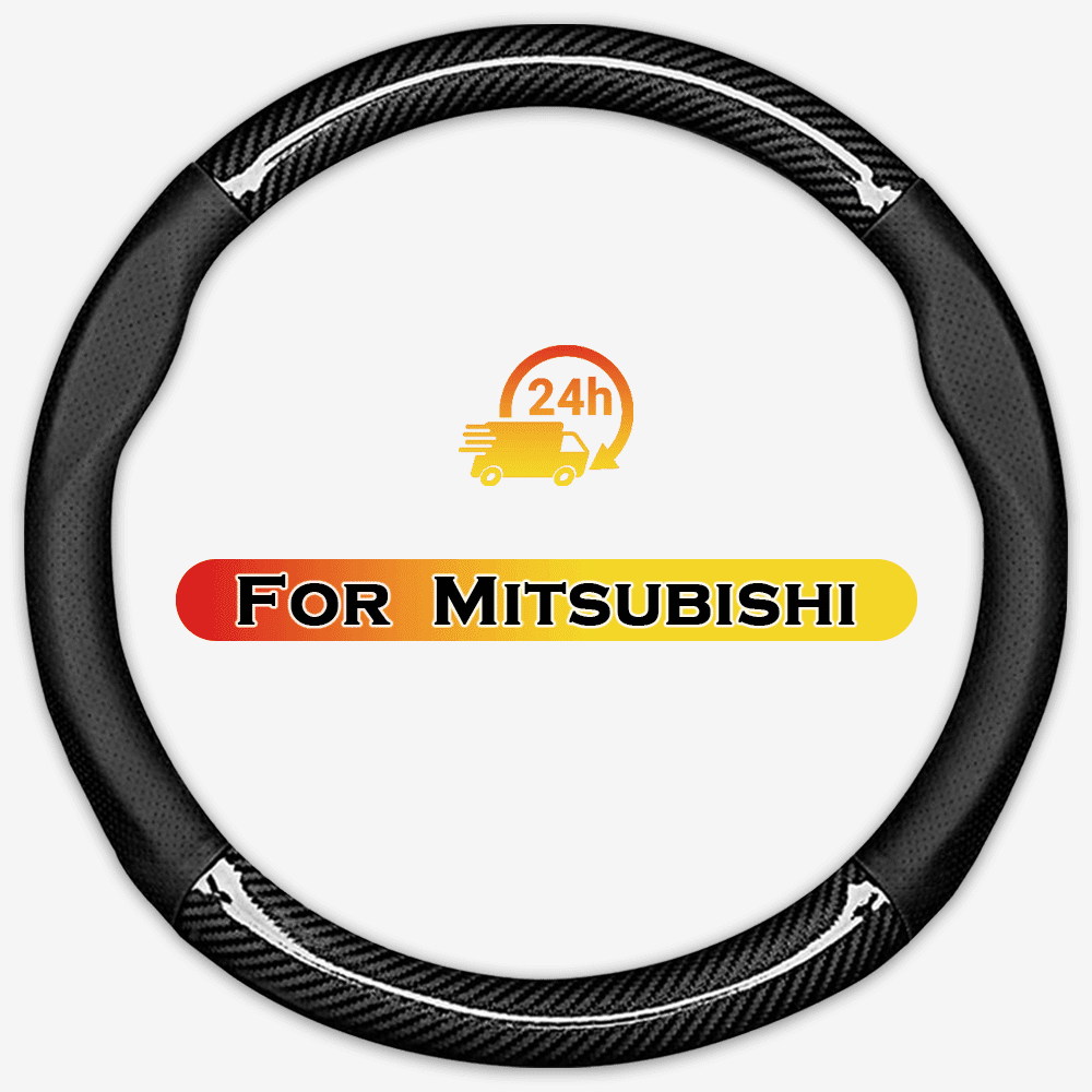 HEKAPAS Custom fit for Mitsubishi Car Steering Wheel Cover, Carbon Fiber Leather Non-Slip Steering Wheel Cover, Designed for Mitsubishi Interior Accessories (15.5-16 inches,Black - Large Size)