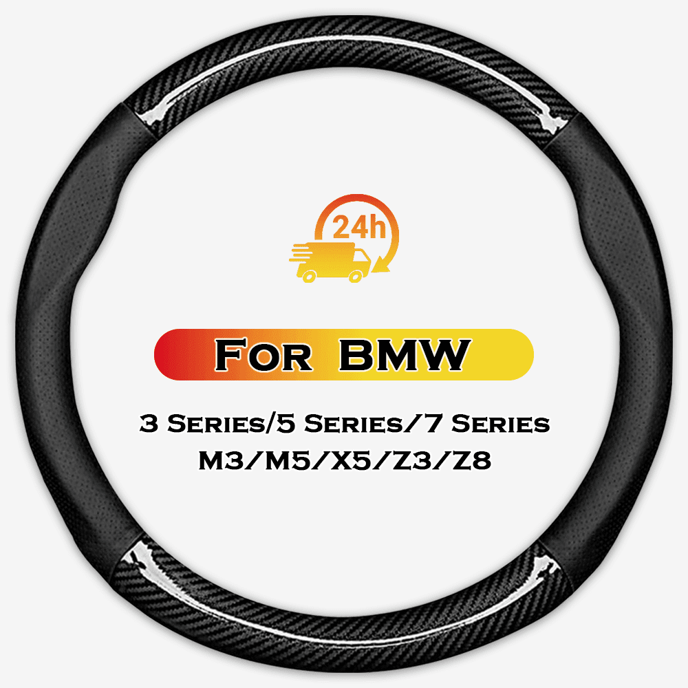 HEKAPAS Customized Auto Car Steering Wheel Cover for BMW 3 SERIES/5 SERIES/7 SERIES/M3/M5/X5/Z3/Z8, 15.5-16 inch (Black - Large Size)