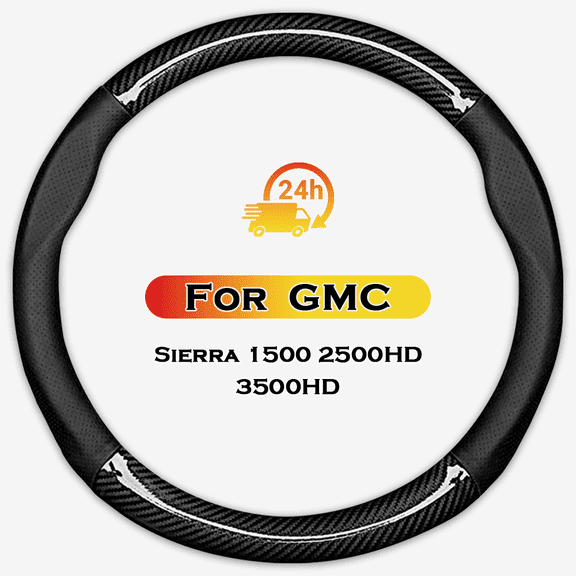 HEKAPAS Customized Auto Car Steering Wheel Cover for GMC Sierra 1500 2500HD 3500HD, 15.5-16 inch Black Large Size Truck Interior Accessories