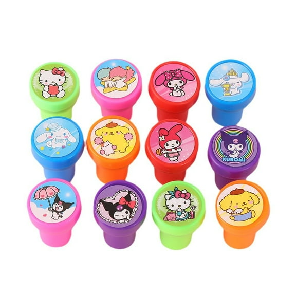 HELANHO 12-Pack Cute Sanrio Hello Kitty Mini Stamp Set - Fun Cartoon Shape Stamps for Children, Party Favors, Arts and Crafts, Creative Gift KTH611-008