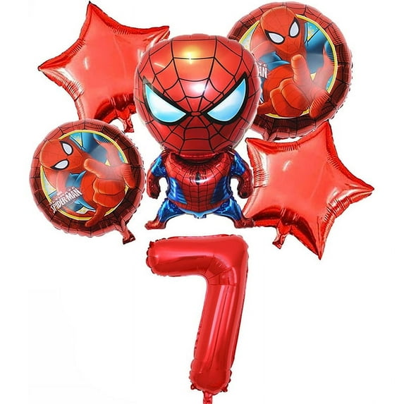 6 Pcs Spiderman Superhero Foil Balloon Set, 32 Inch Red Number Balloons (1-9), Kids Birthday Party Decorations, Baby Shower, Themed Party Supplies for Boys