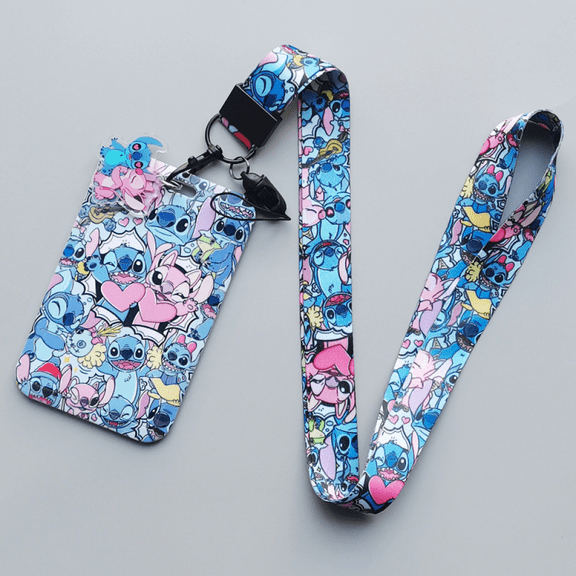 HELANHO Anime Cartoon Stitch Hard PVC Bus Pass Card Case - ID Badge Holder with Polyester Lanyard for Student Campus Card, Meal Card, Work ID QQH63-1332