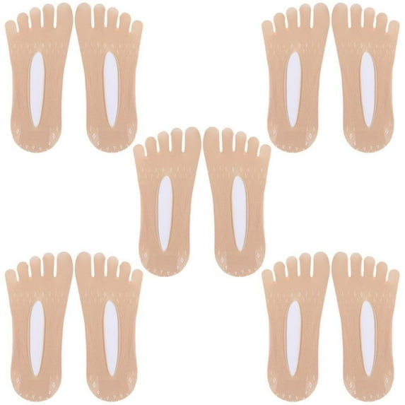 HELEVIA 5 Pairs Orthopedic Compressing Socks for Women Toe Socks Breathable Five Finger Split Toe Socks Invisible Boat Socks