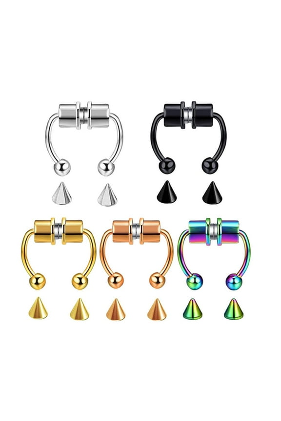 5 pair Stainless Steel Septum Nose Ring Hoop Horseshoe Rings Nose Rings Non Piercing Clip On Nose Hoop Rings