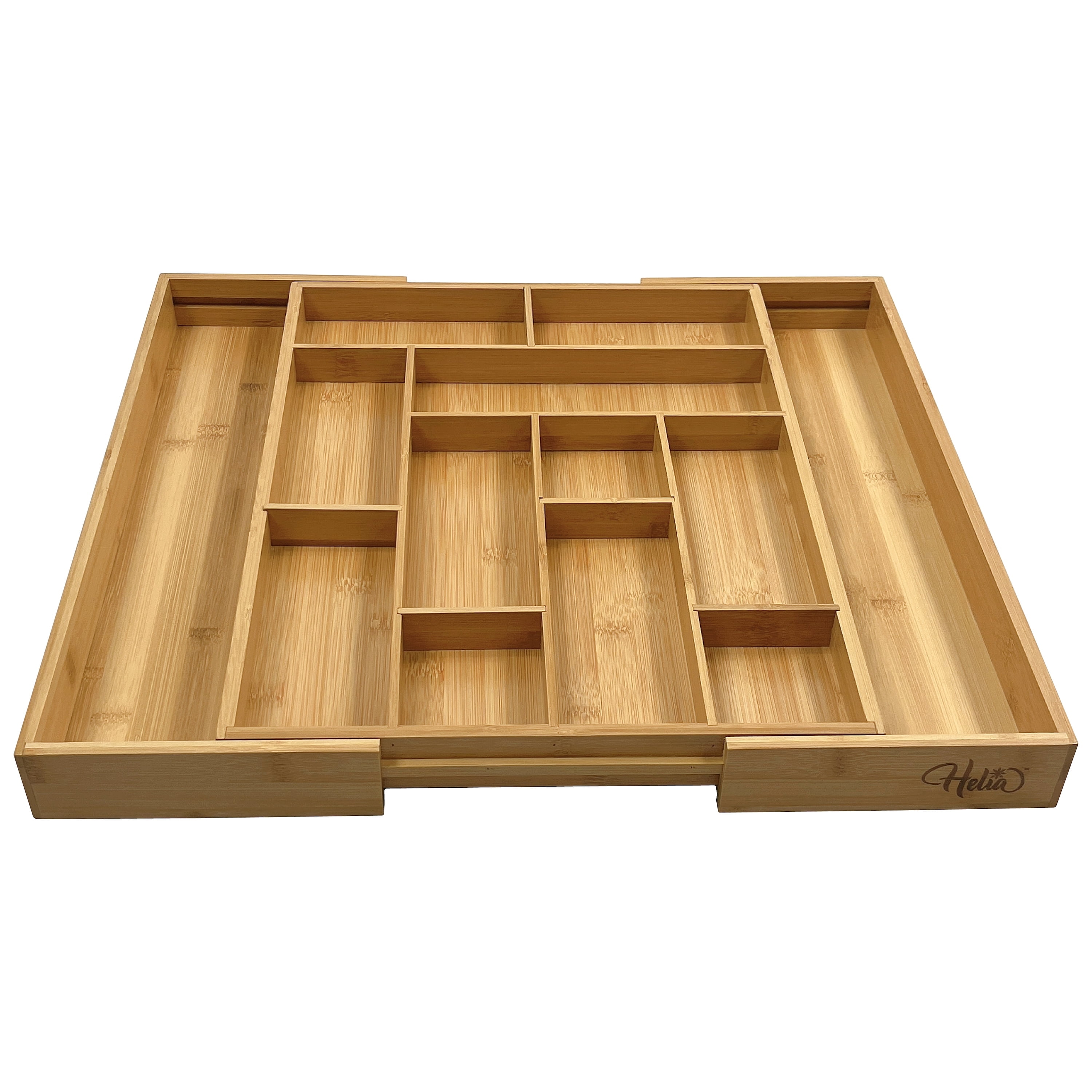 Natural Bamboo Adjustable Drawer Organizer with Movable Dividers