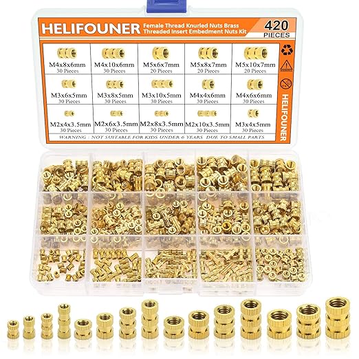 HELIFOUNER 420 PCS M2 M3 M4 M5 Female Thread Knurled Nuts Brass ...