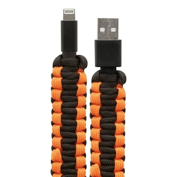HELIX Lightning to USB-A 3.2-Ft. Paracord Charge and Sync Cable, Orange and Black, ETHLTSOB