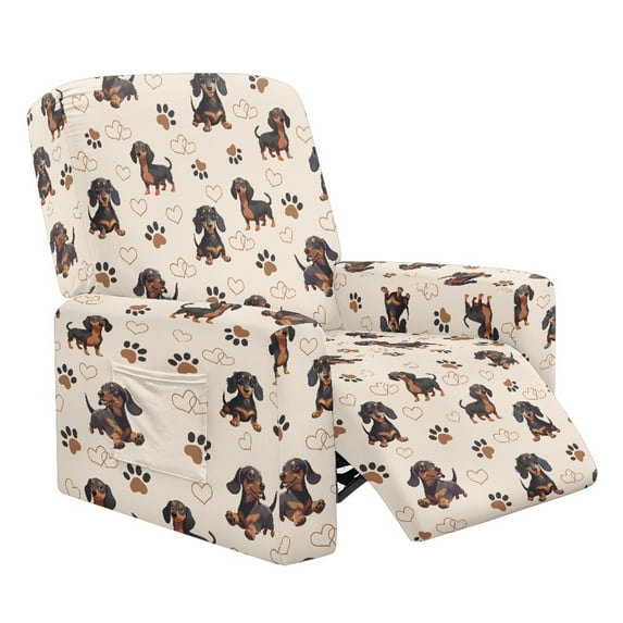 HELLHERO 1 Seater Recliner Cover Dachshund Dog Paw Print Recliner Stretch Sofa Slipcover Dust-proof Non Slip Lazy Boy Chair Covers for Reclining Chair