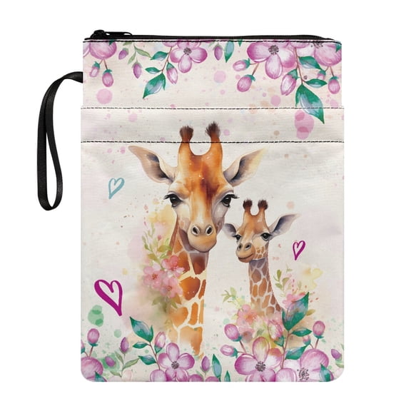HELLHERO 1 pc Book Cover Sleeve Pouch with Lightweight Reusable Book Organzoer Holder with Handle for Fater Protector Wrap Bag, Giraffe Floral Pattern