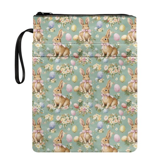 HELLHERO 1 pc Book Organizer Bag with Zipper Polyester Fabric Book Carrying Case for Bible or Book Librarian 11.42 x 8.66 Inch, Little Bunny