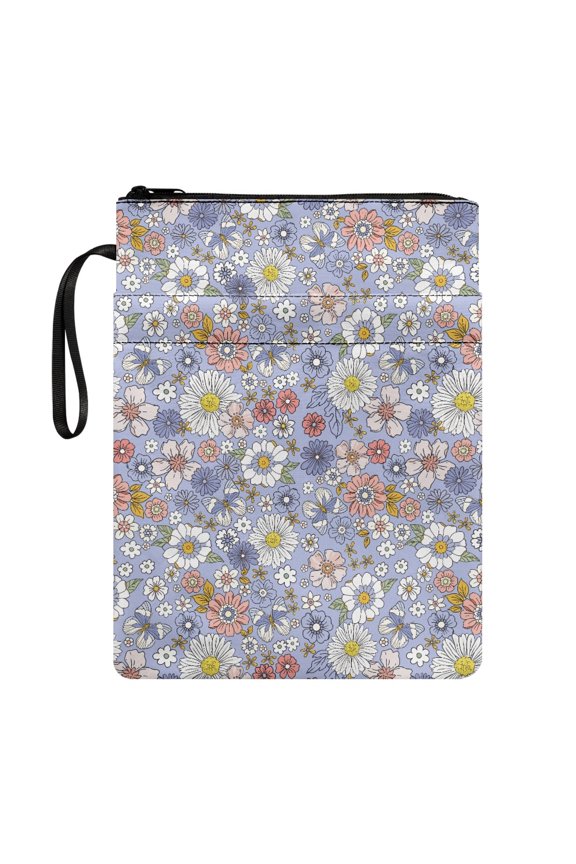 1 pc Book Sleeve Protector with Zipper Vintage Storage & Portability Carrying Book Case with Decorative Design for Women Reusable, Butterfly Daisy