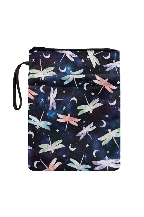 1 pc Books Sleeve with Zipper Book Club Gifts Book Cover Carrying Case with Washable for Friend Storage & Portability Dragonflies Starlit Night