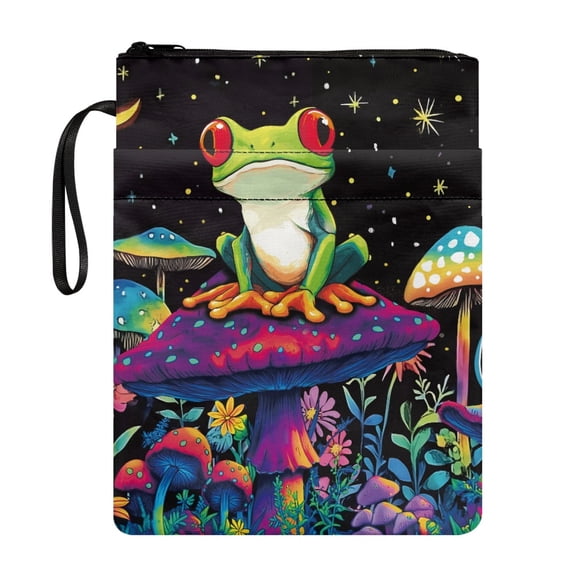HELLHERO 1 pc Classic Bible Case Bag with Handle Book Protection Polyester Fabric Book Organzoer Holder for Reading Lovers 8.66 x 11.42, Frog and Mushroom Pattern