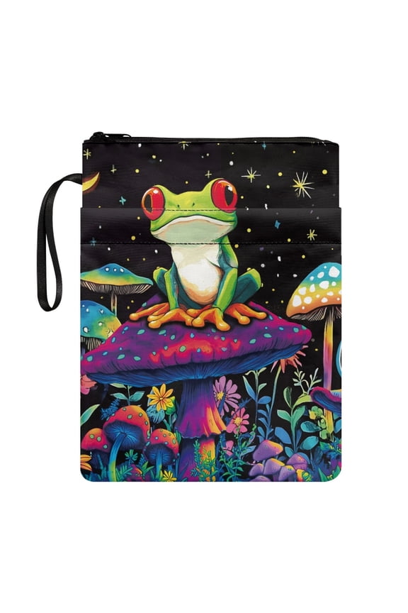1 pc Classic Bible Case Bag with Handle Book Protection Polyester Fabric Book Organzoer Holder for Reading Lovers 8.66 x 11.42, Frog and Mushroom Pattern