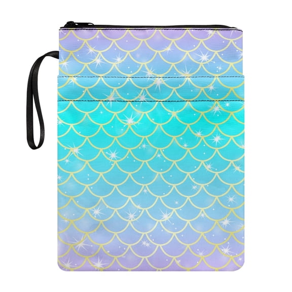 HELLHERO 1 pc Zipper Pouch with Waterproof Polyester Reusable for Stationery, Accessories Friend 11.42 x 8.66 Inch Mermaid Scales