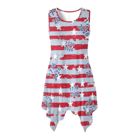 HELLHERO 1776 2026 Patriotic Pattern Sleeveless Sundress for Party Cocktail Party, Side Pockets Irregular Hem Asymmetric Hem Midi Dress