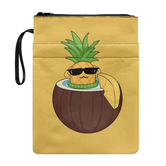 HELLHERO 1pcs Book Club Gifts Book Sleeve Protector Pouch with Washable Zipper Polyester Fabric Book Organzoer Holder, 11.4 Inch X 8.66 Inch, Sunglasses Pineapple in Coconut