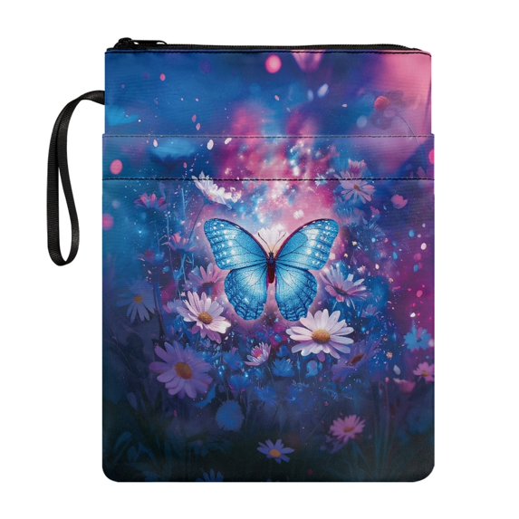 HELLHERO 1pcs Book Cover with Pocket Polyester Protector Wrap Bag for Hardcover Books Friend 11.4 Inch X 8.66 Inch, Blue Butterfly & Daisies