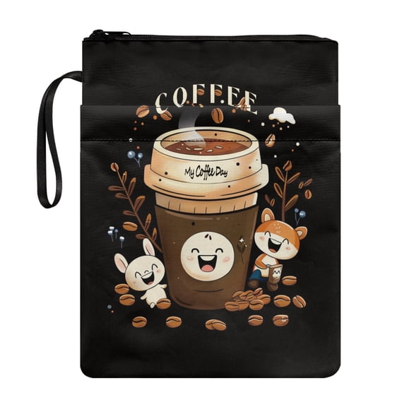 HELLHERO 1pcs Classic Book Cover Sleeve Pouch 8.66 x 11.42 Polyester Fabric Book Covers Easy Carry Book Case with Lightweight Birthday Gift for Friend Cartoon Coffee
