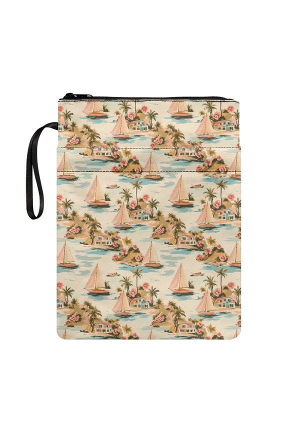 1pcs Classic Book Protector 11.4 Inch X 8.66 Inch Polyester Fabric Zipper Pouch Book Carrying Case with Book Protection Birthday Gift for Fater, Tropical Sail & Palm