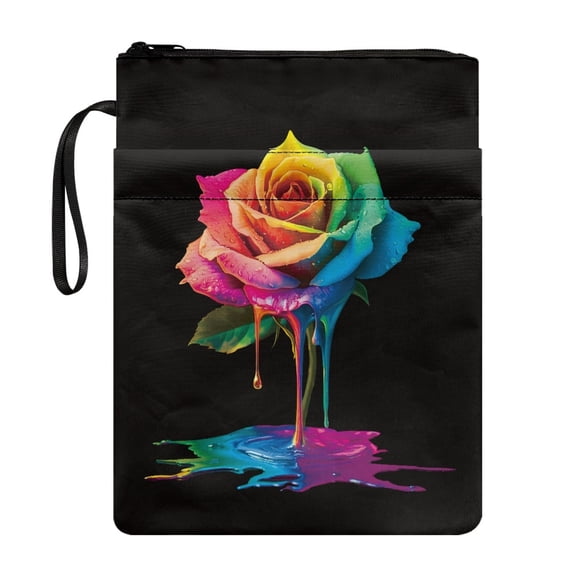 HELLHERO 1pcs Classic Book Sleeve Protector with Zipper Decorative Design Polyester Reusable for Books Lovers Travel Librarian 11.4 Inch X 8.66 Inch, Rainbow Rose Splatter