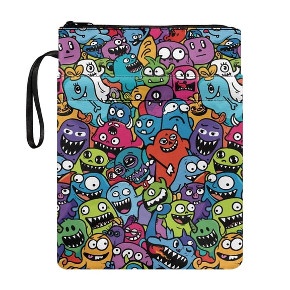 HELLHERO 1pcs Classic Book Sleeve with Handle Washable Polyester Storage & Portability for Fater Office Friend 11.4 Inch X 8.66 Inch Monster Crowd