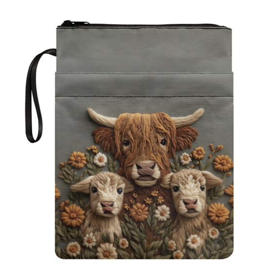 HELLHERO 1pcs Notebook Wraps with Lightweight Polyester Book Cover Carrying Case for Classroom Library Men 11.42 x 8.66 Inch, Highland Cow Family