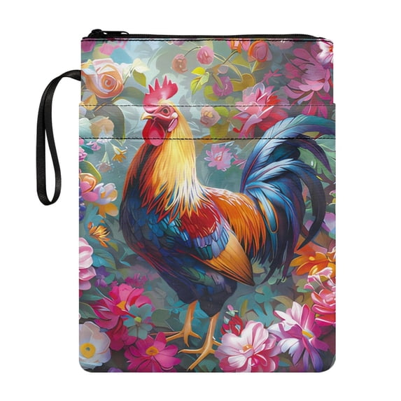 HELLHERO 1pcs Vintage Book Protector with Lightweight Handle Polyester Book Storage Bag for Friend Office Books Lovers 8.66 x 11.42 Rooster