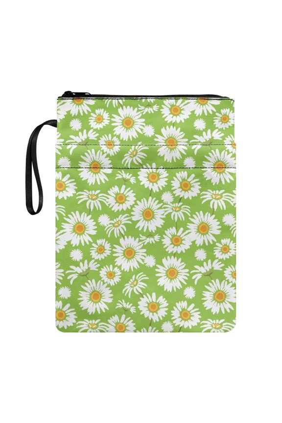 1pcs Zipper Bag with Zipper Vintage Book Storage Bag with Lightweight for Reader Protector Wrap Bag, Green Daisy