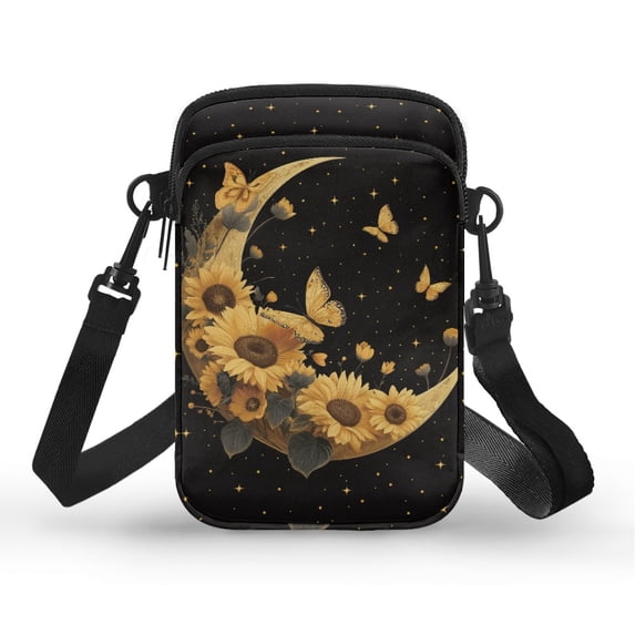 HELLHERO 2 Layers Women Crossbody Bag, Polyester Shoulder Bags for Adult, Sunflowers Moon