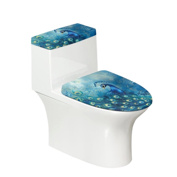 HELLHERO 2 Piece Elastic Bottom Toilet Cover with Stretch for Universal Peacock
