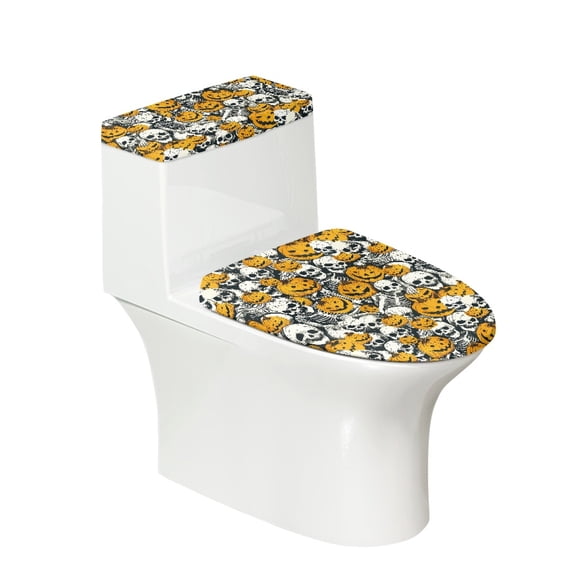 HELLHERO 2-Piece Toilet Cover for Hotel Home Pumpkin Skull Pattern Adjustable Toilet Seat Protector Fits All Toilet Shapes
