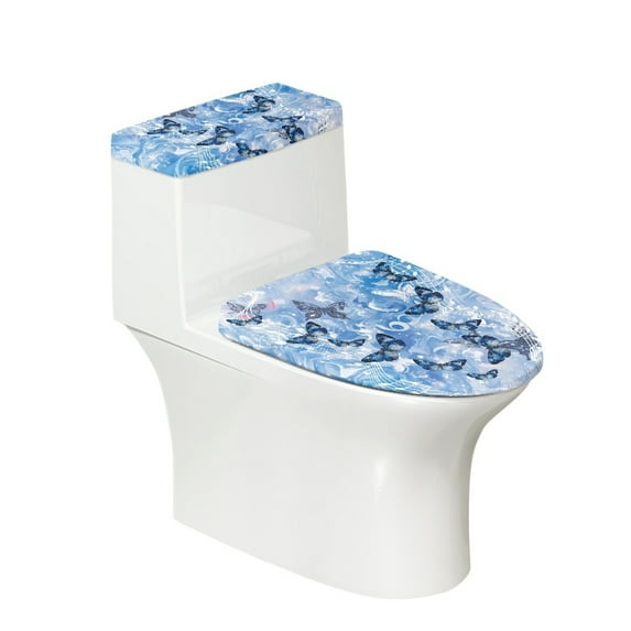 HELLHERO 2 Pieces Fits All Toilet Shapes Toilet Top Cover Set with Elastic Edge for Adjustable