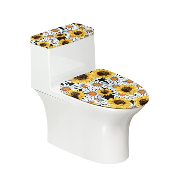 HELLHERO 2 Pieces Toilet Lid Dust Cover Set Elastic Edge Elastic Fabric, Fits All Toilet Shapes, Indoor Home Daisy